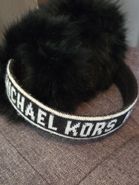 3 For $40 Michael Kors Black and White Faux Fur Ear Muffs with Logo Headband